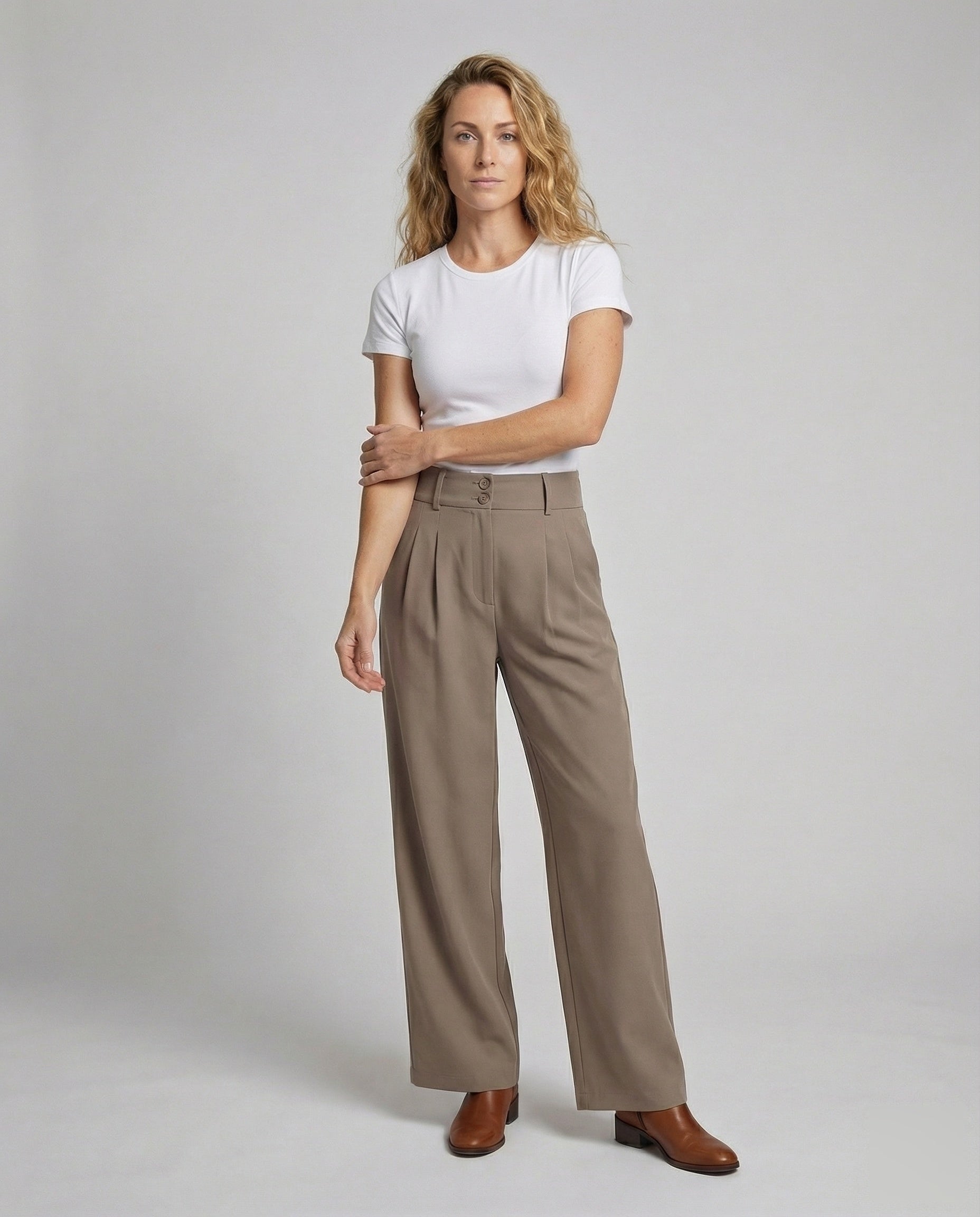 Damen Palazzo Hose Weite Bein Doppelknopf - Norvielle
