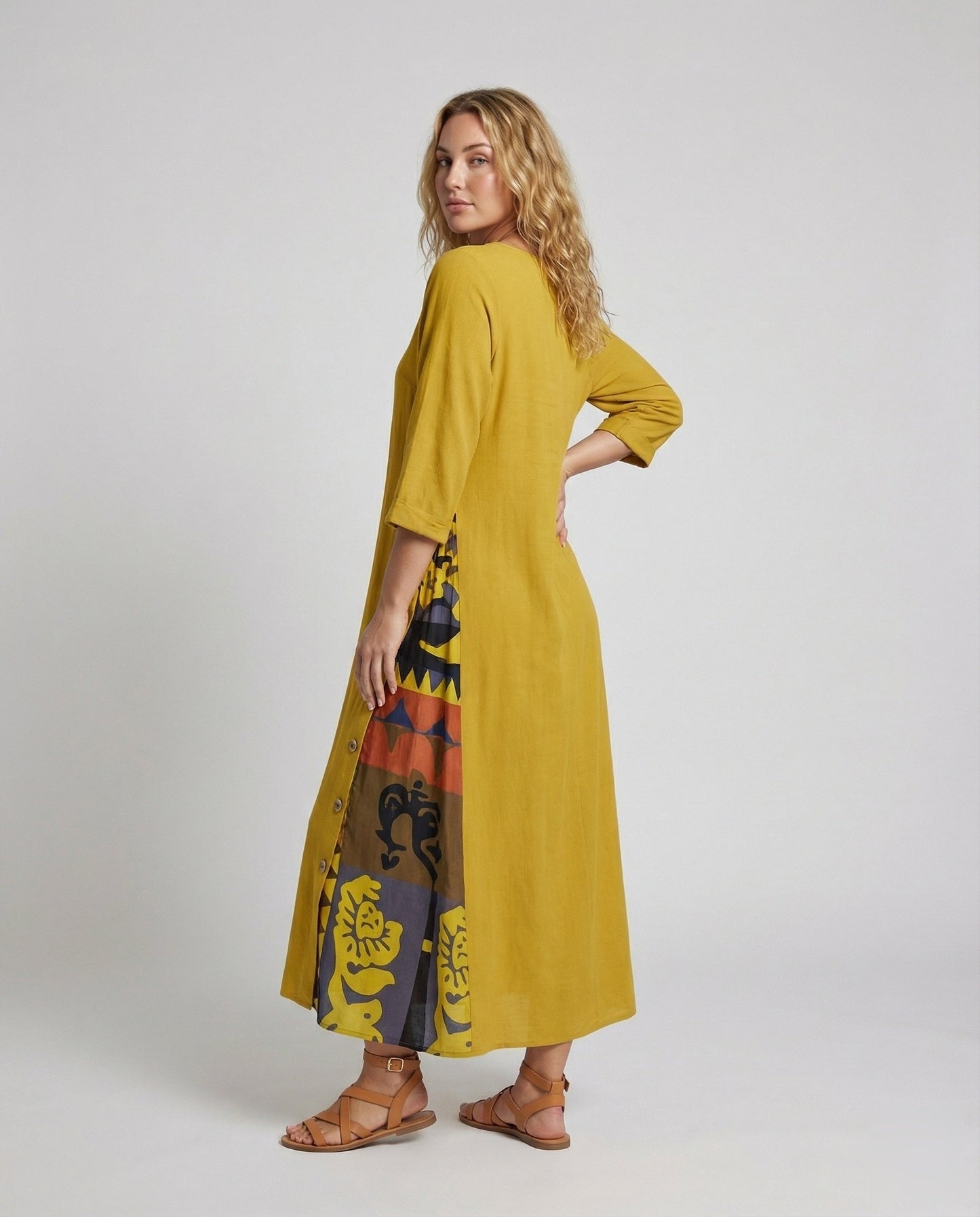 Damen Maxikleid Print-Einsatz Farbenfroh - Norvielle