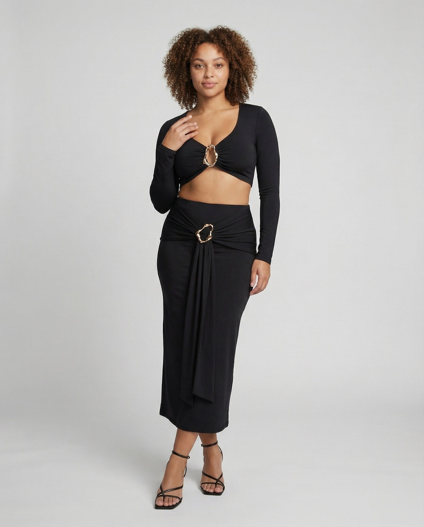 Damen Set Crop- Maxirock Drapiert - Norvielle
