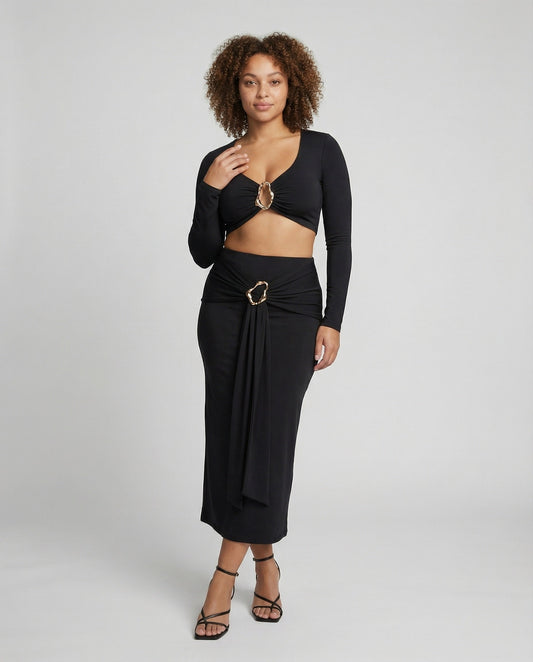 Damen Set Crop- Maxirock Drapiert - Norvielle