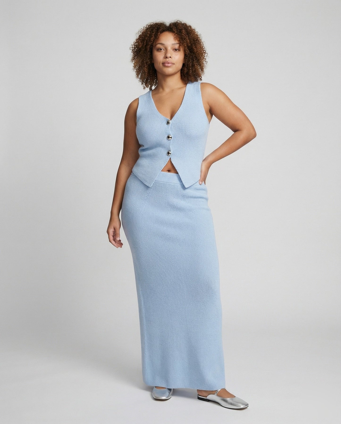 Damen Strickensemble V-Ausschnitt Weste - Norvielle