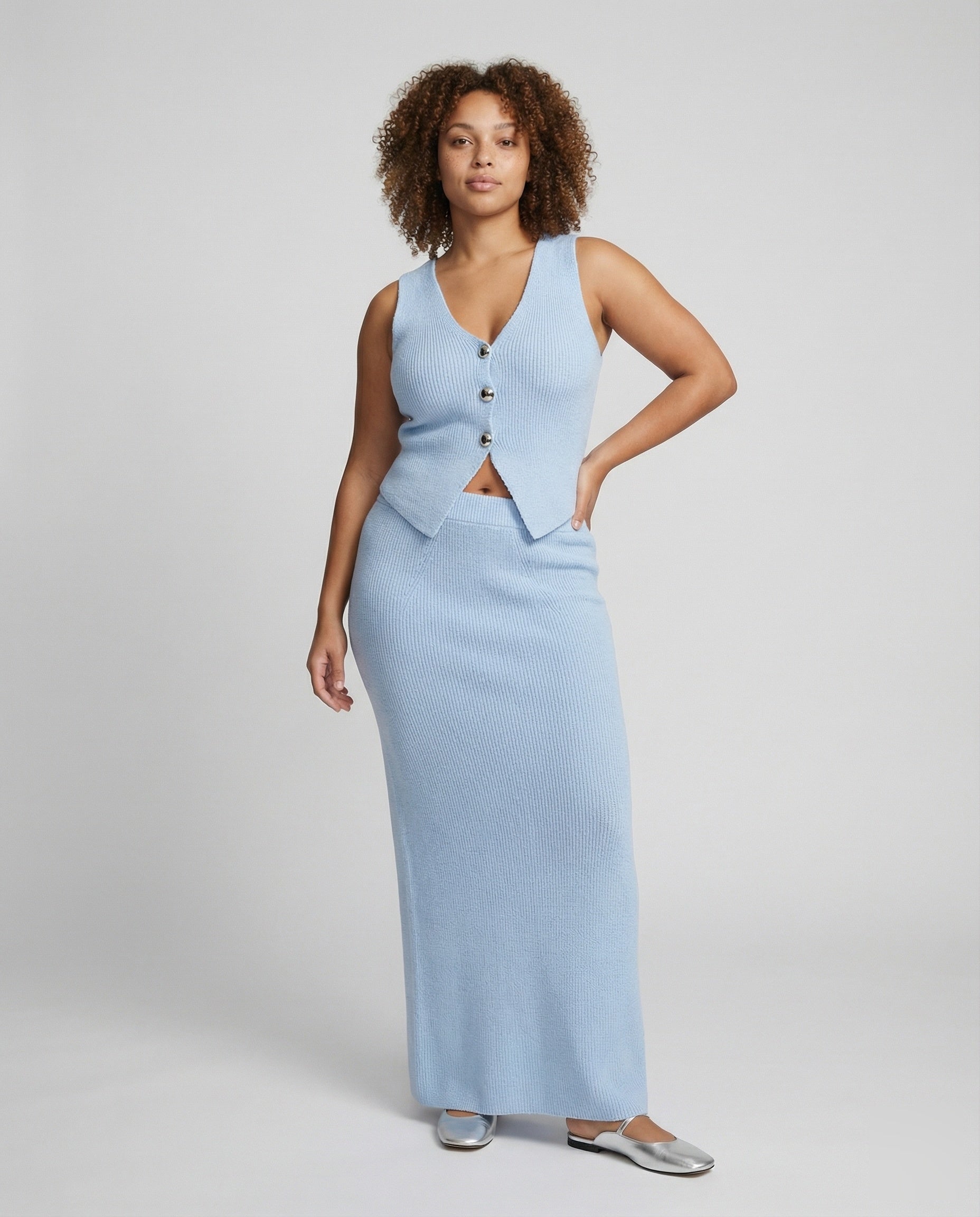 Damen Strickensemble V-Ausschnitt Weste - Norvielle