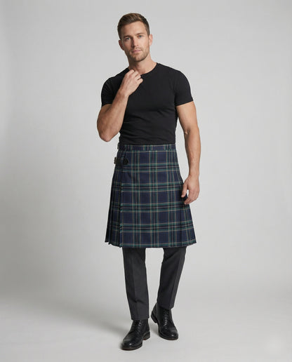 Herren Karierter Highland Kilt Lederriemen Schwarz - Norvielle