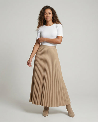 Damen Midirock Mikroplissee Rippbund Schwarz - Norvielle