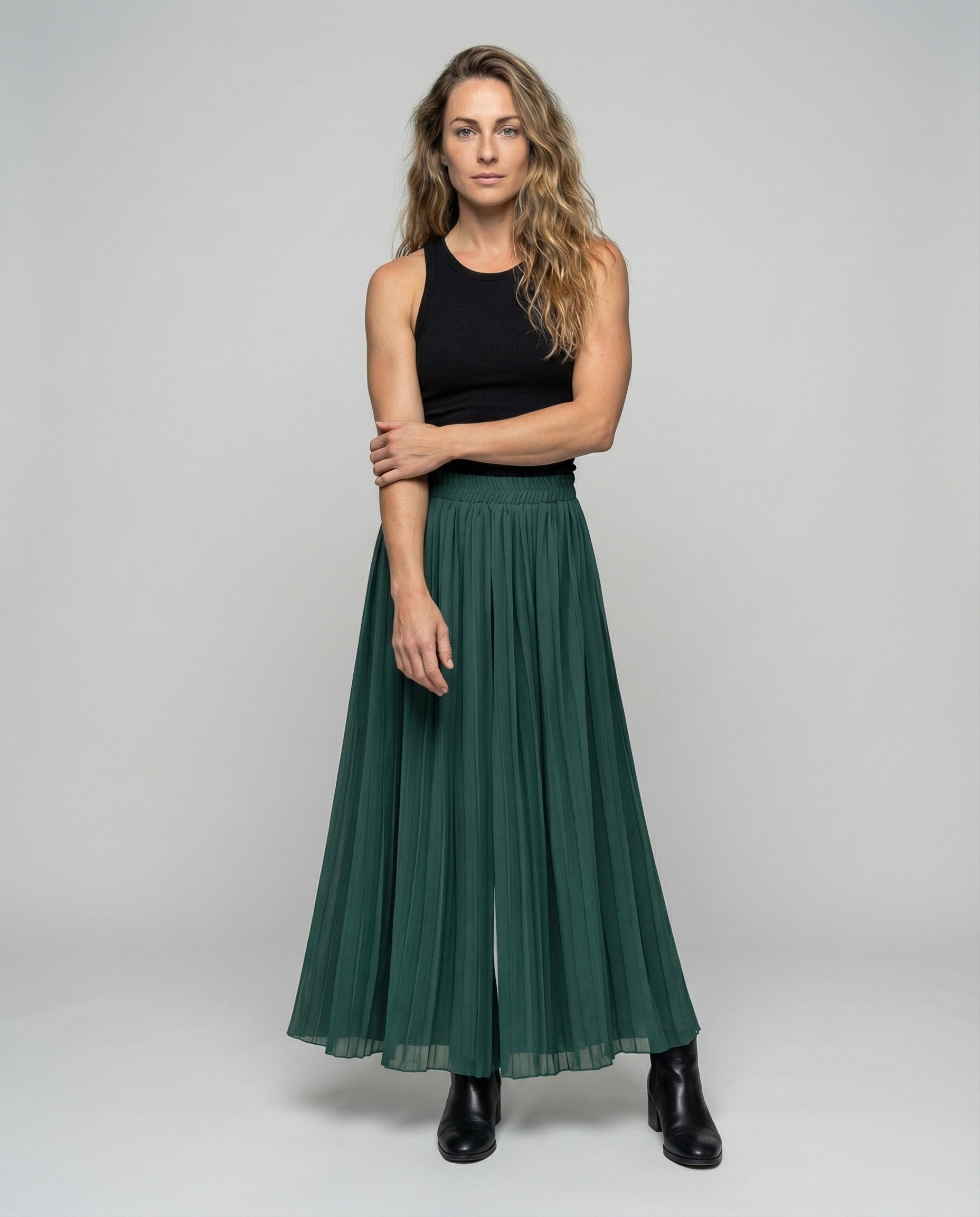 Damen Plissierhose Weit Bequem Schwarz - Norvielle