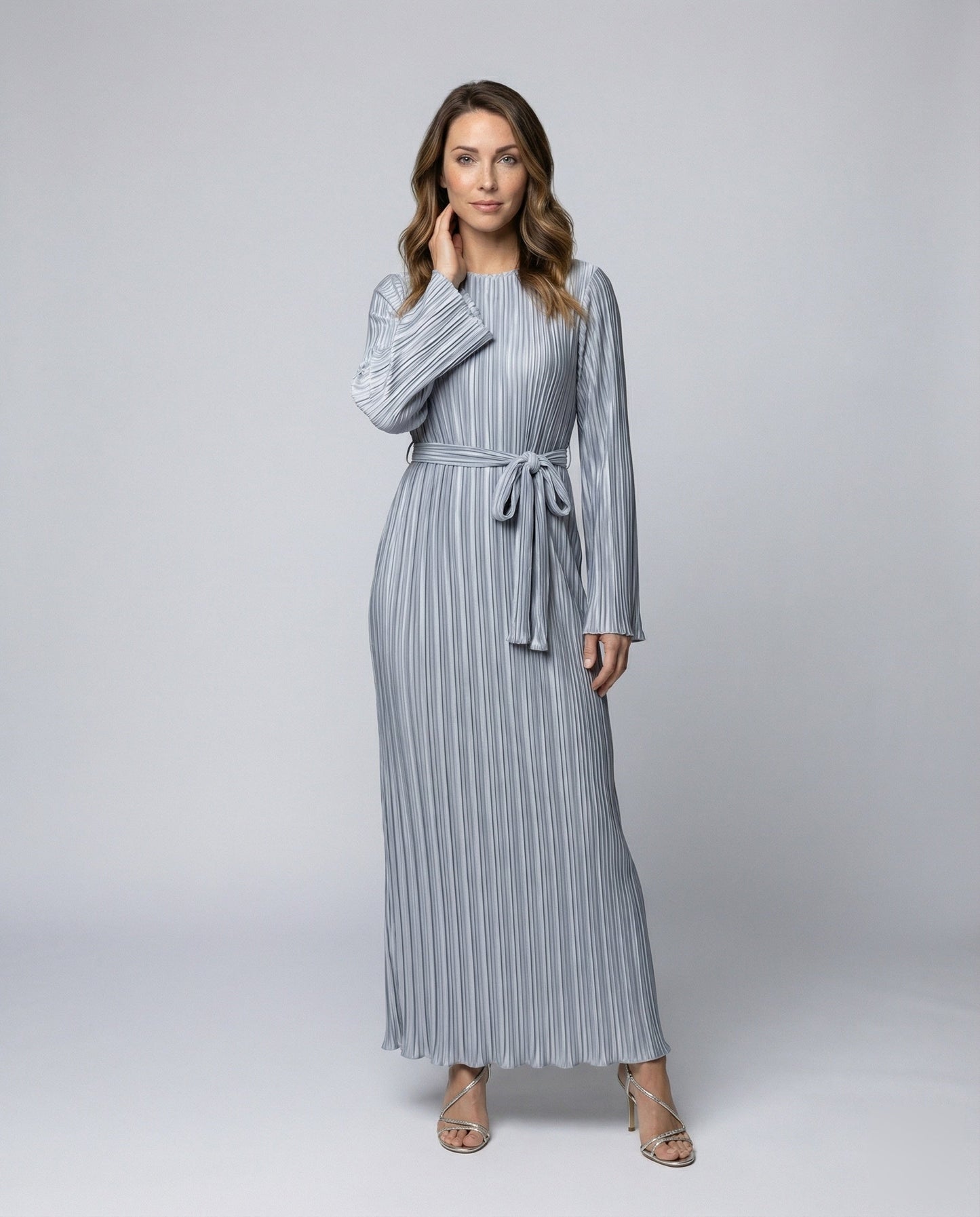 Damen Maxikleid Plissiert Mit Taillenband - Norvielle