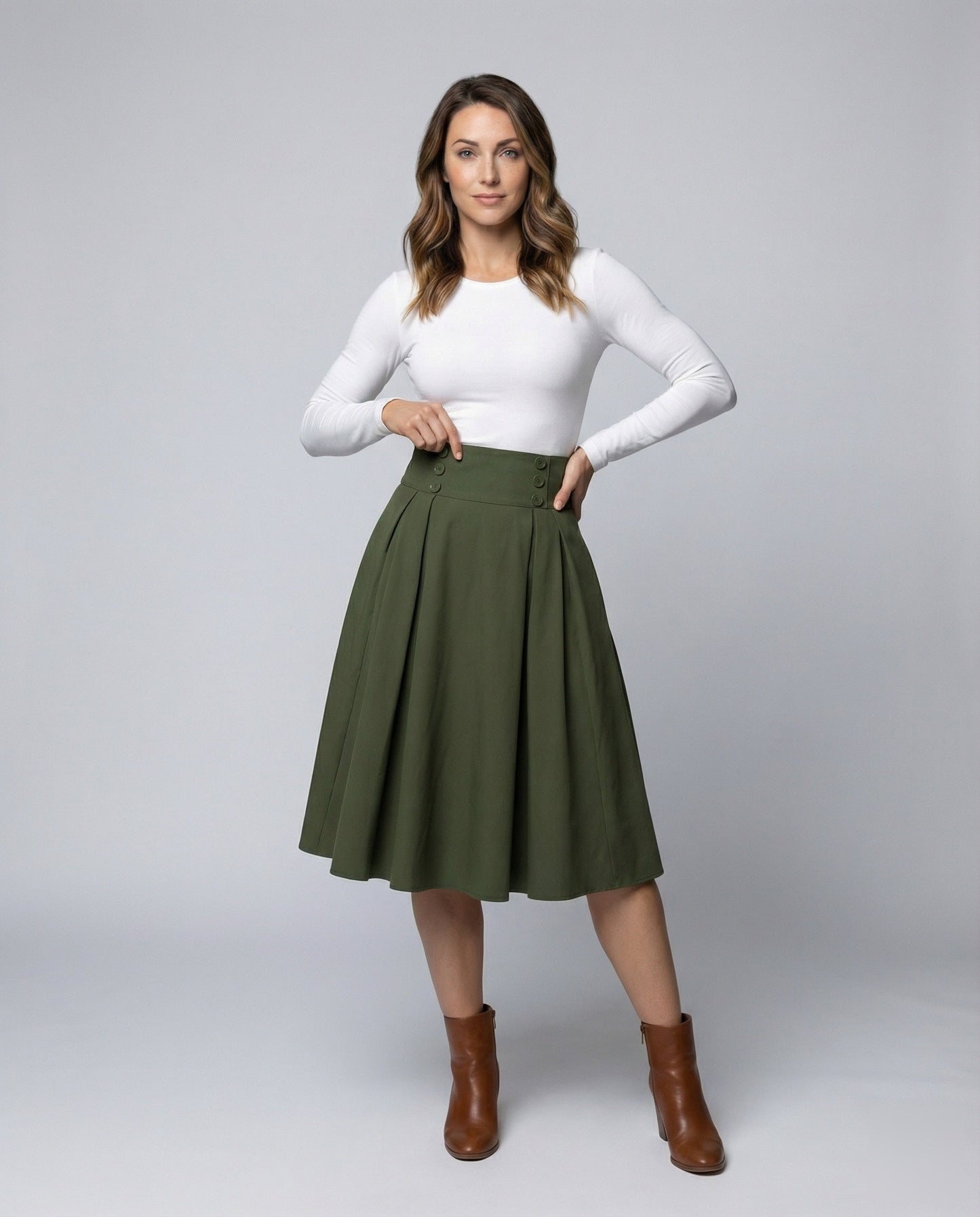 Damen Vintage Tellerrock Kellerfalten - Norvielle