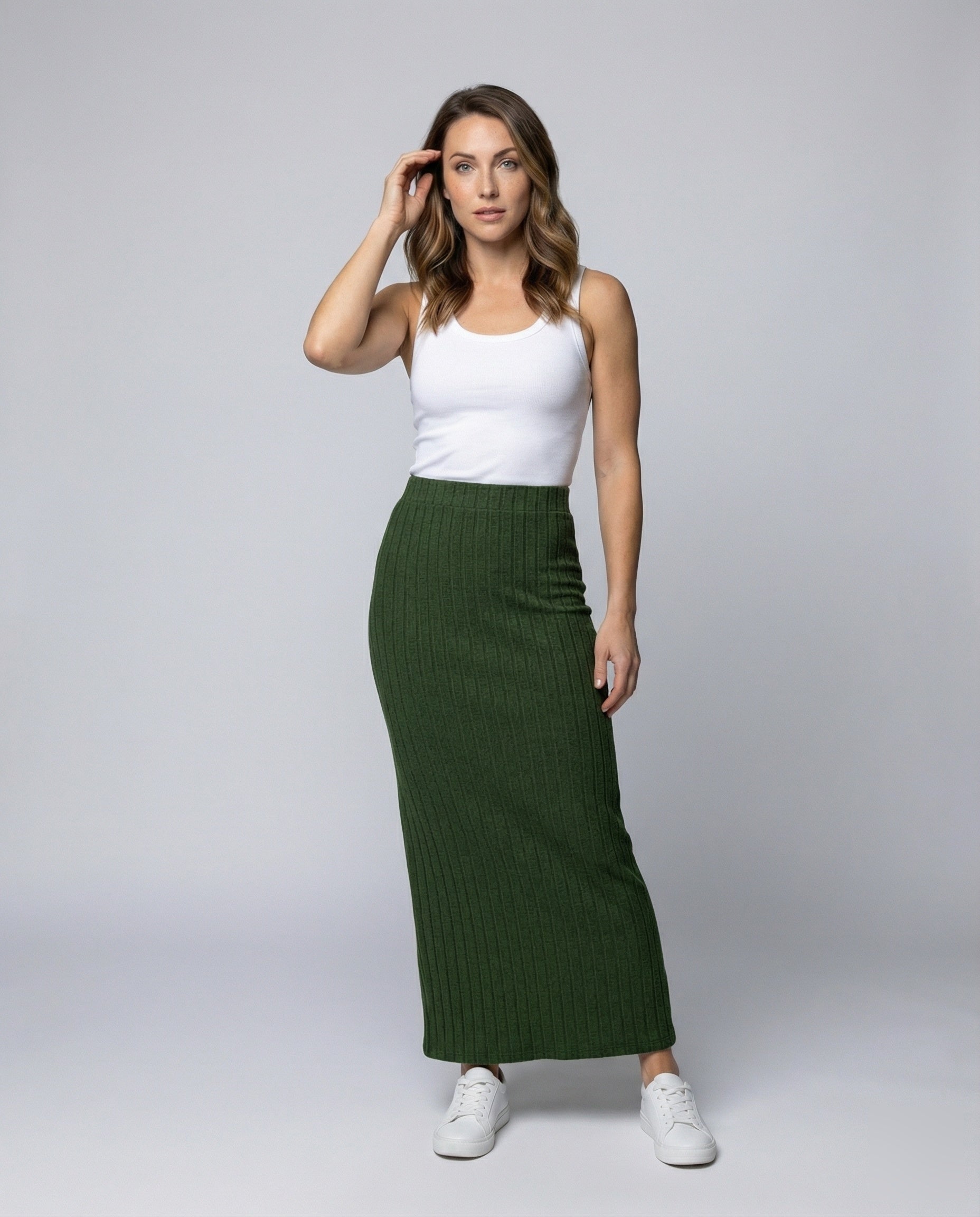 Damen Maxi-Rock Rippstrick Hochbund Schwarz - Norvielle
