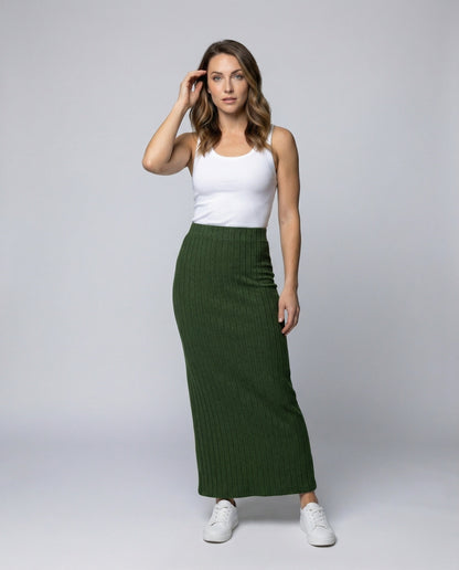 Damen Maxi-Rock Rippstrick Hochbund Schwarz - Norvielle
