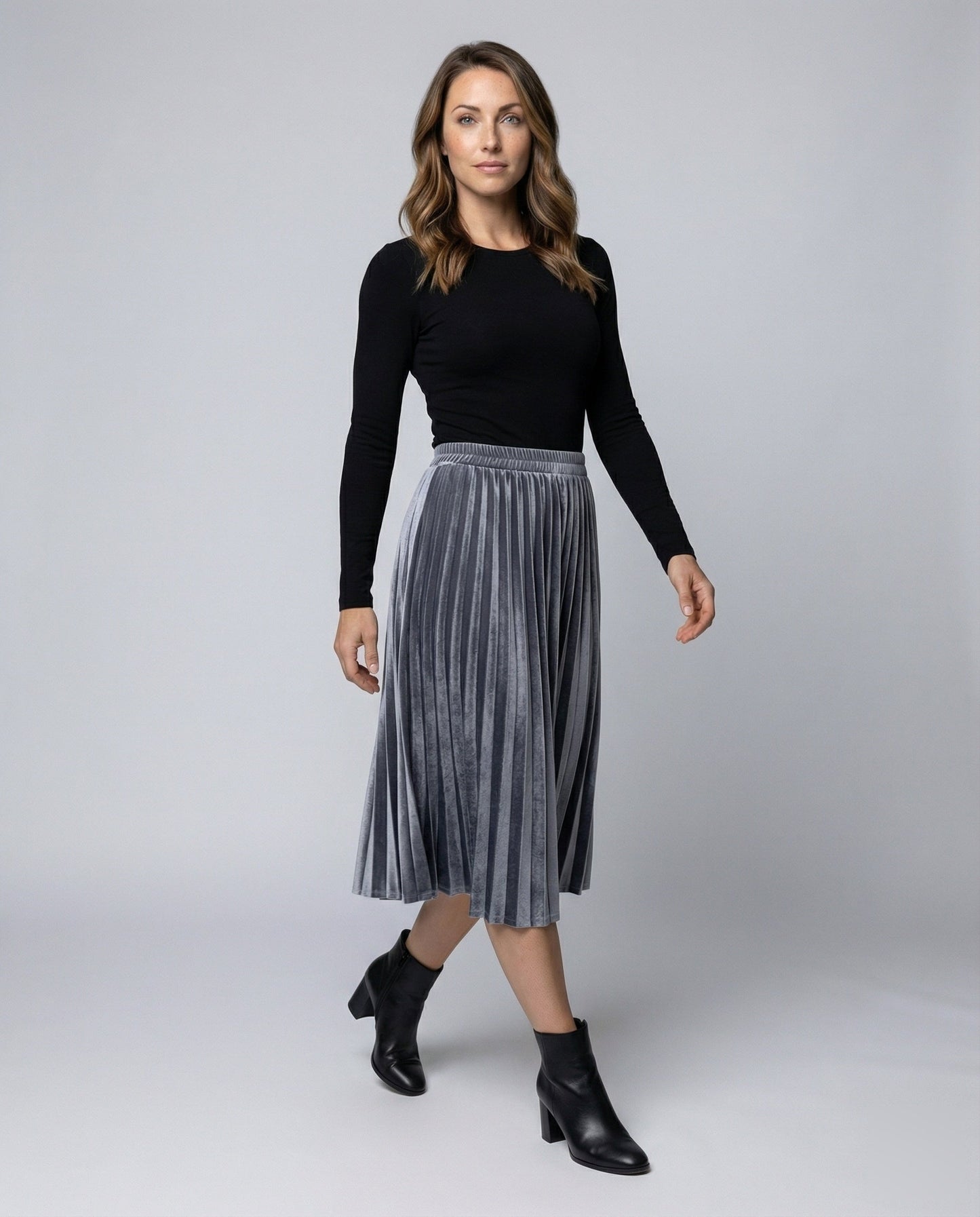 Damen Leder-Stiefelette Schnallenriemen Schwarz - Norvielle