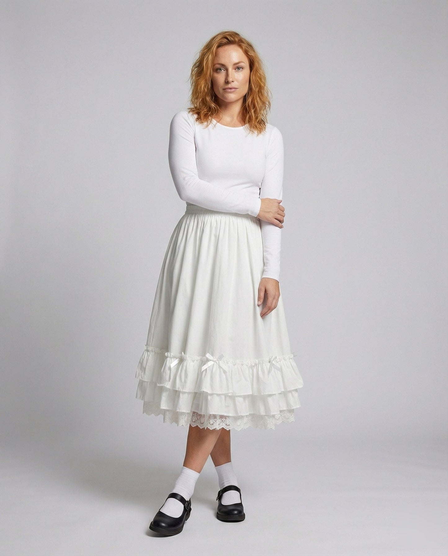 Damen Midirock Doppelvolant Vintage-Stil - Norvielle