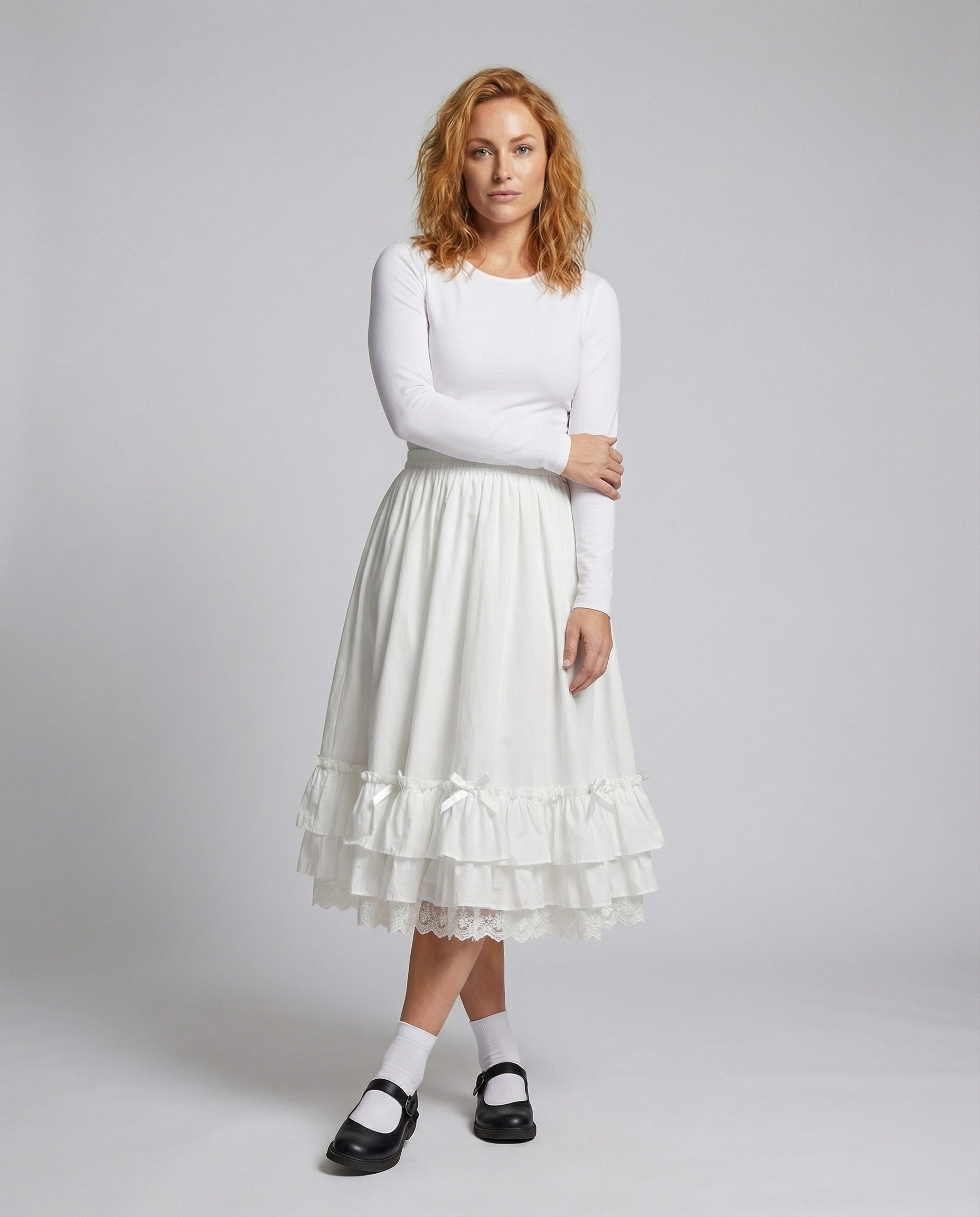 Damen Midirock Doppelvolant Vintage-Stil - Norvielle