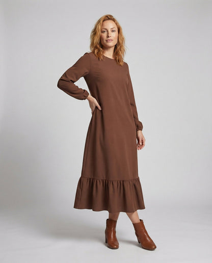 Damen Maxikleid Schlicht Mit Volant Schwarz - Norvielle