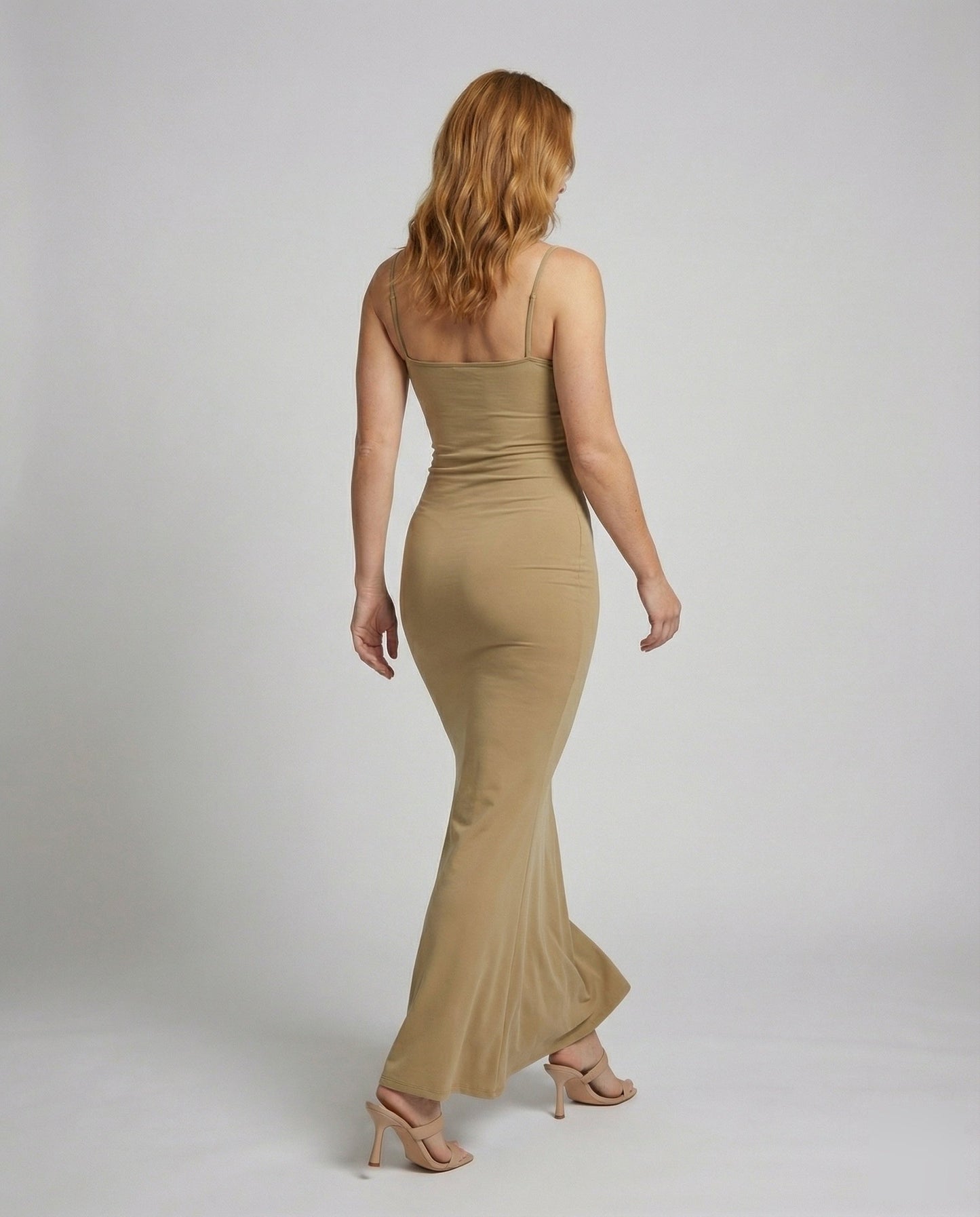 Damen Maxikleid Eckiger Ausschnitt Trompetensaum