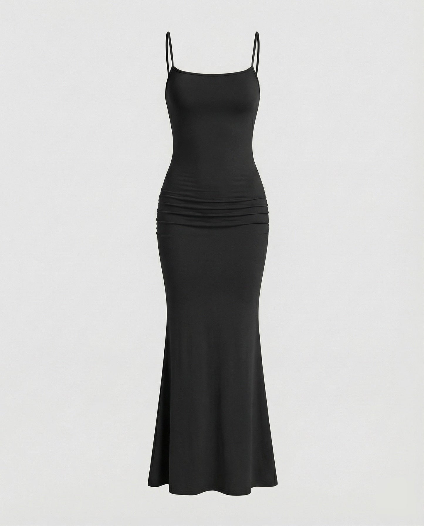 Damen Maxikleid Eckiger Ausschnitt Trompetensaum