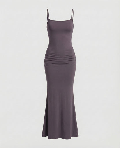 Damen Maxikleid Eckiger Ausschnitt Trompetensaum