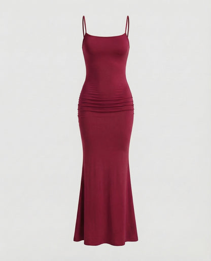 Damen Maxikleid Eckiger Ausschnitt Trompetensaum