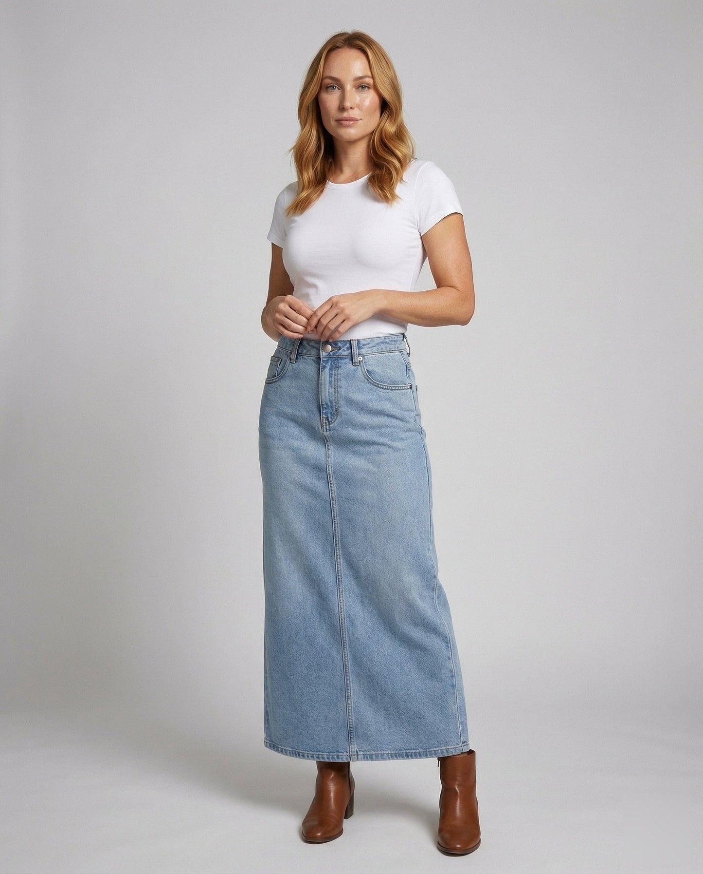 Damen Midirock Schmal Denim Mittelnaht - Norvielle