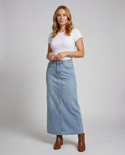Damen Midirock Schmal Denim Mittelnaht - Norvielle