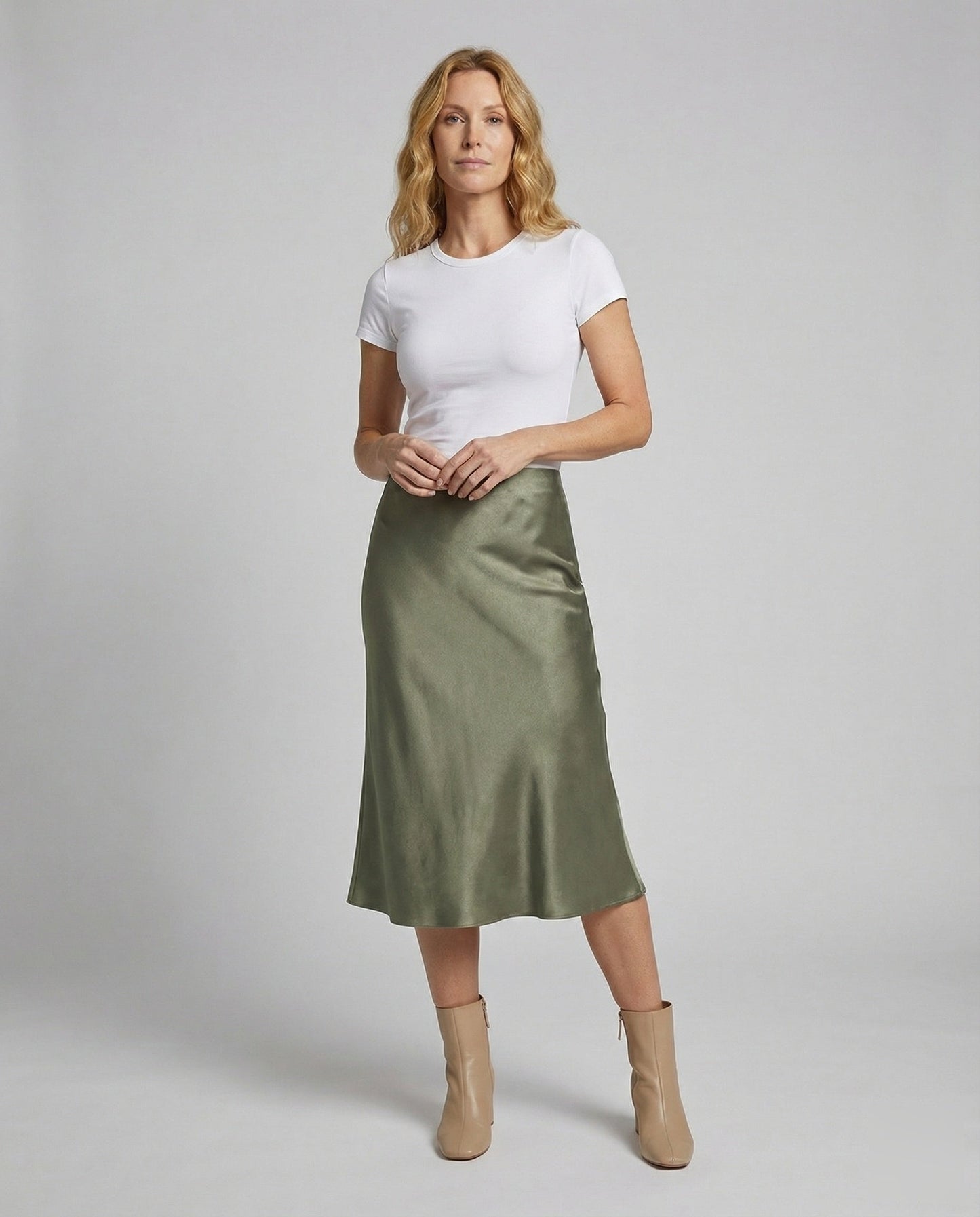 Damen Satin Midirock A-Linie Fließend - Norvielle