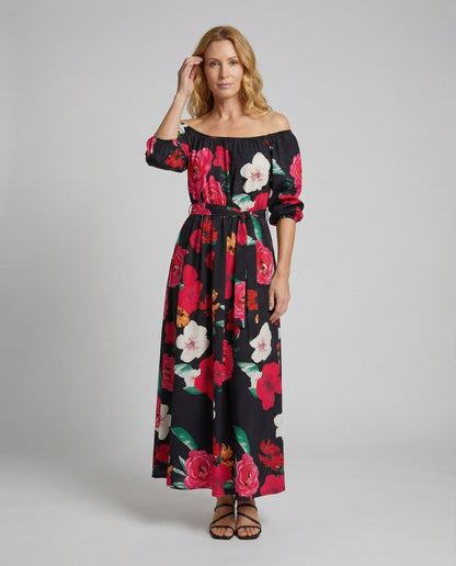 Damen Maxikleid Schulterfrei Balloonärmel - Norvielle