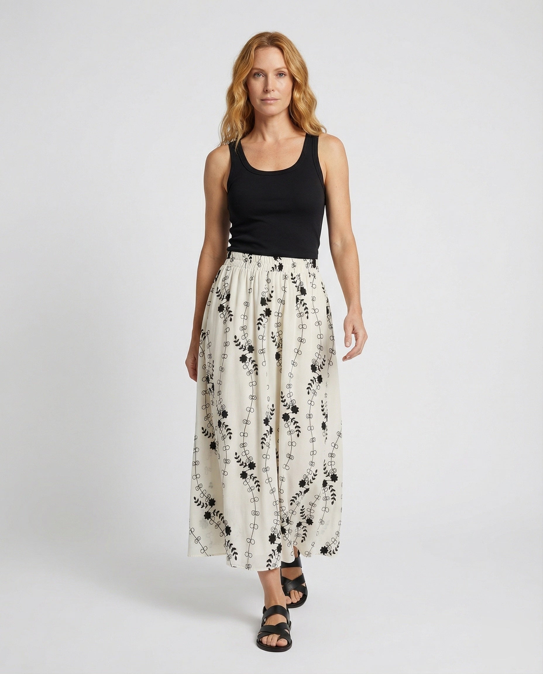 Damen Maxirock Rankenprint - Norvielle