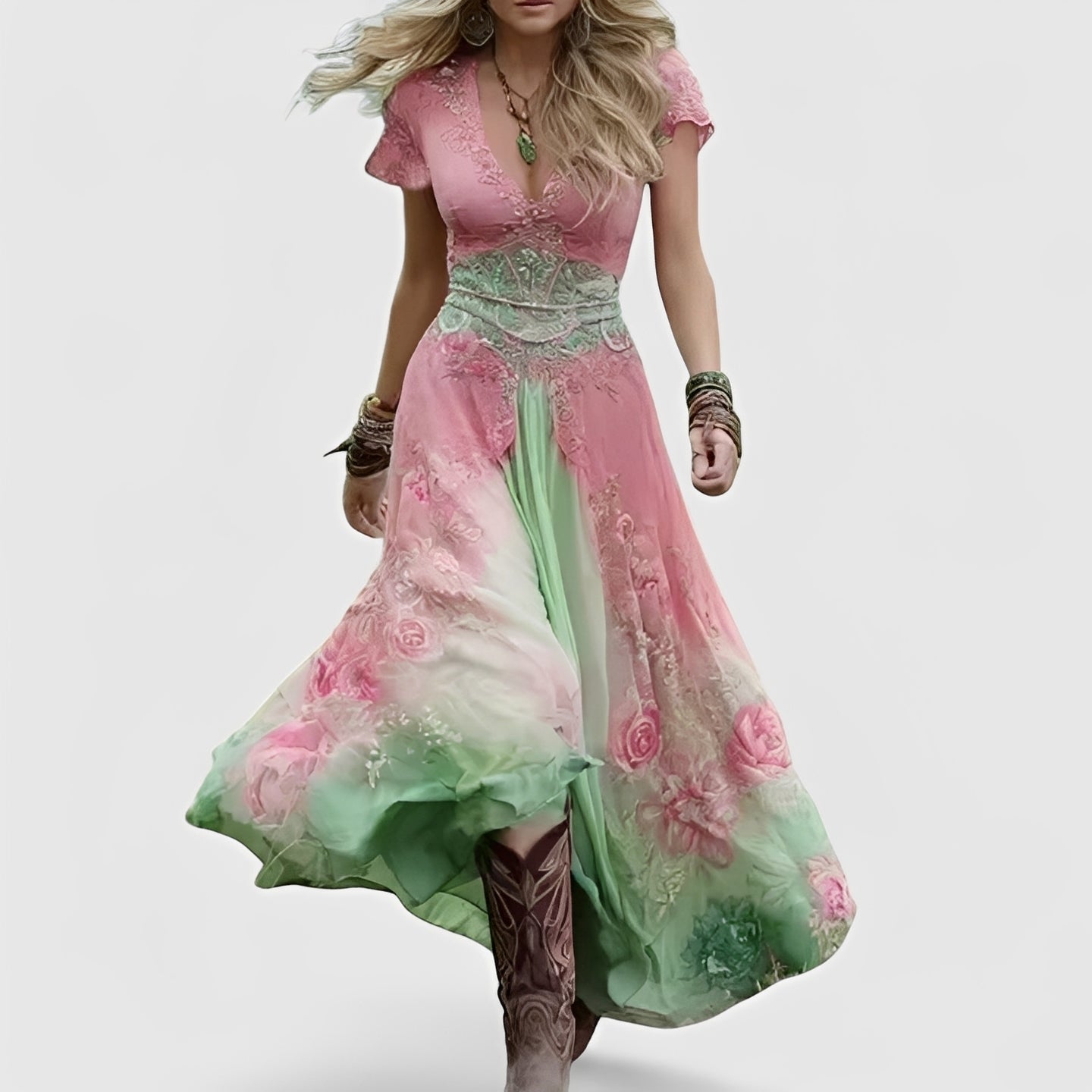 Damen Robe Chic mit Bestickungen V-Ausschnitt