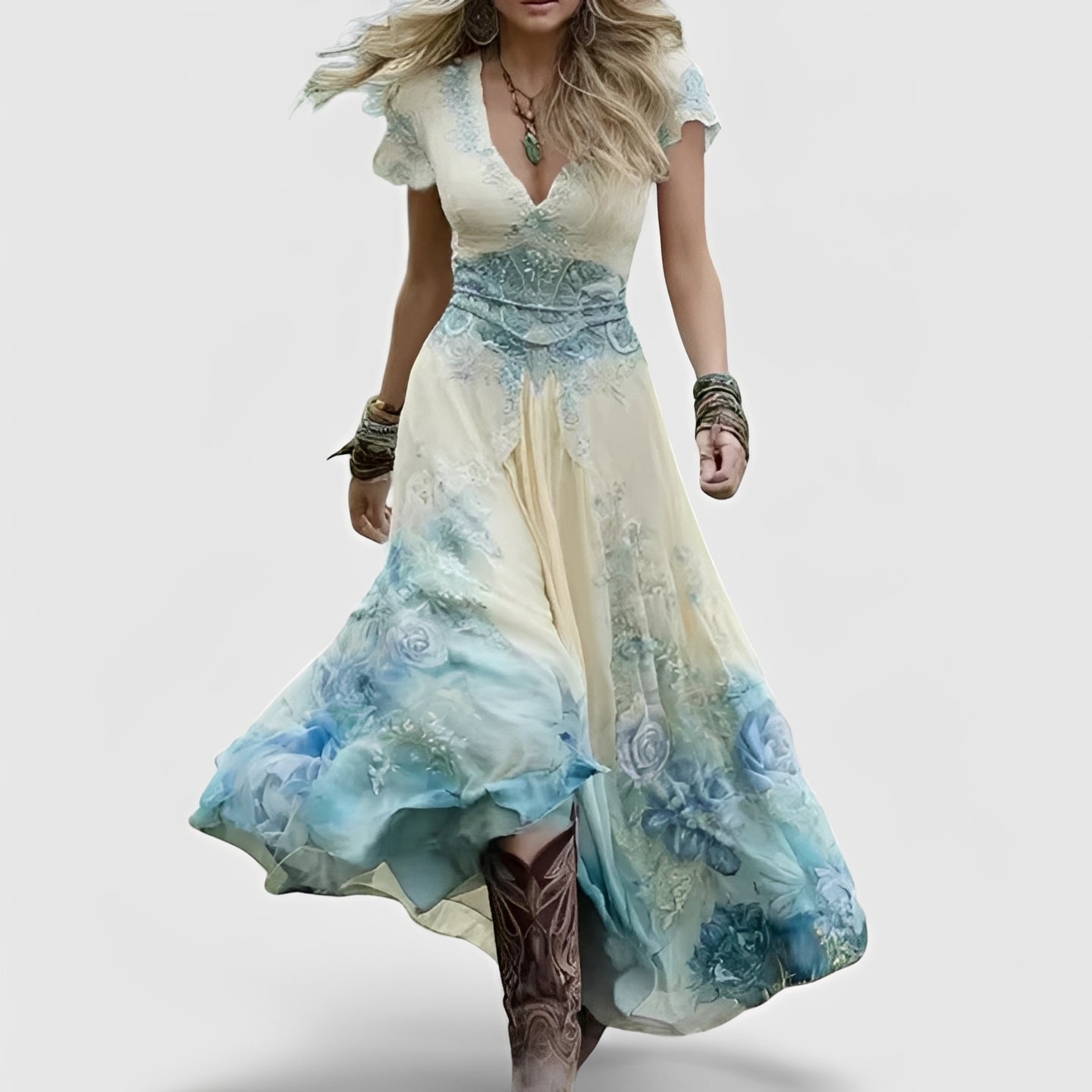 Damen Robe Chic mit Bestickungen V-Ausschnitt