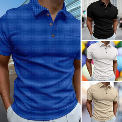 Herren Strukturiertes Poloshirt Sommer Baumwolle Weiß