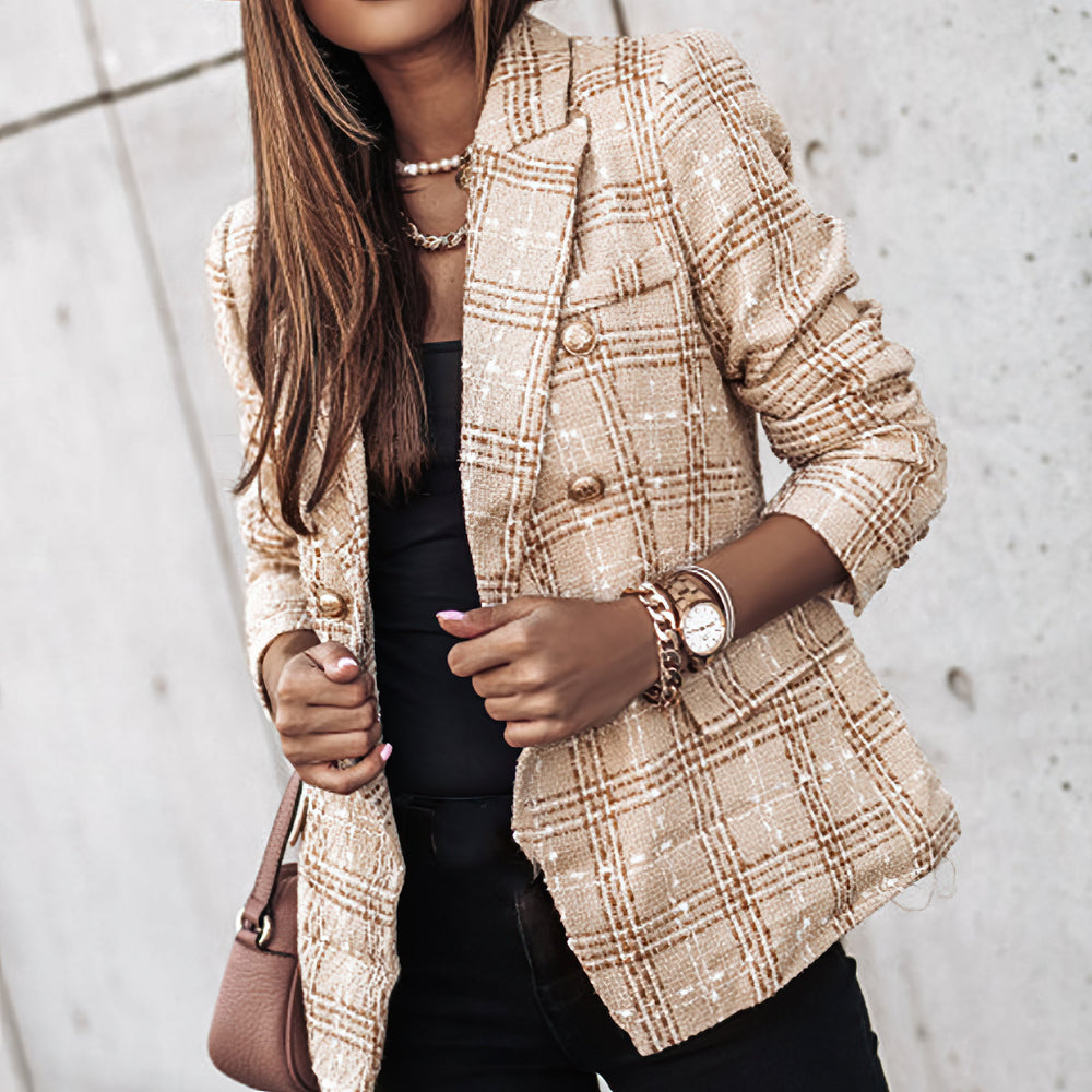Damen Blazer Karomuster Gestrickt