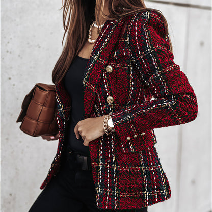 Damen Blazer Karomuster Gestrickt