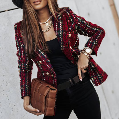 Damen Blazer Karomuster Gestrickt