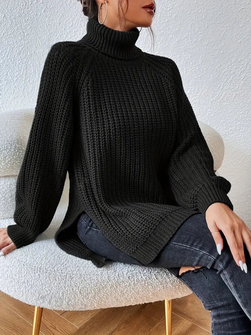 Damen Winter Rollkragenpullover Rippstruktur