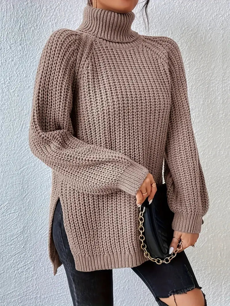 Damen Winter Rollkragenpullover Rippstruktur
