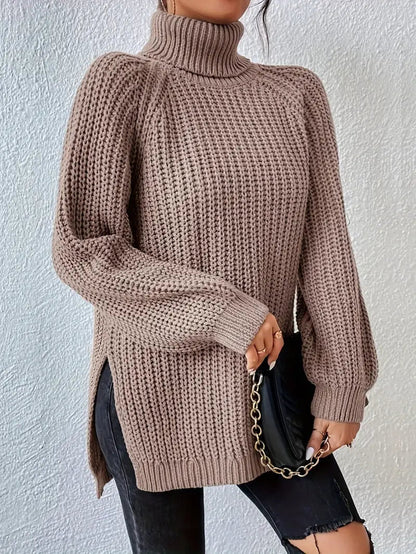 Damen Winter Rollkragenpullover Rippstruktur