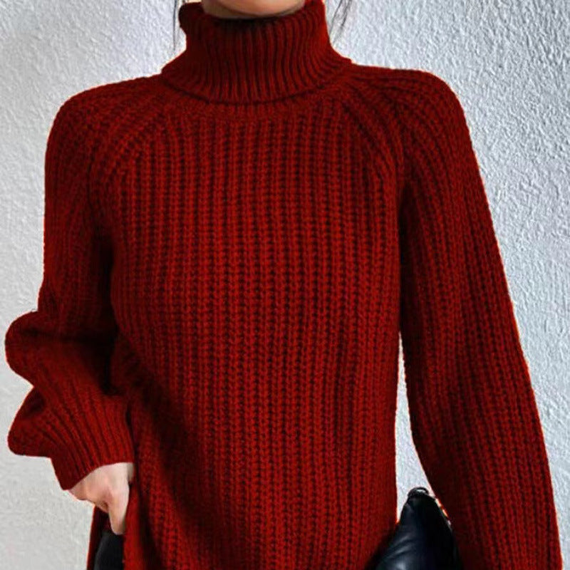 Damen Winter Rollkragenpullover Rippstruktur