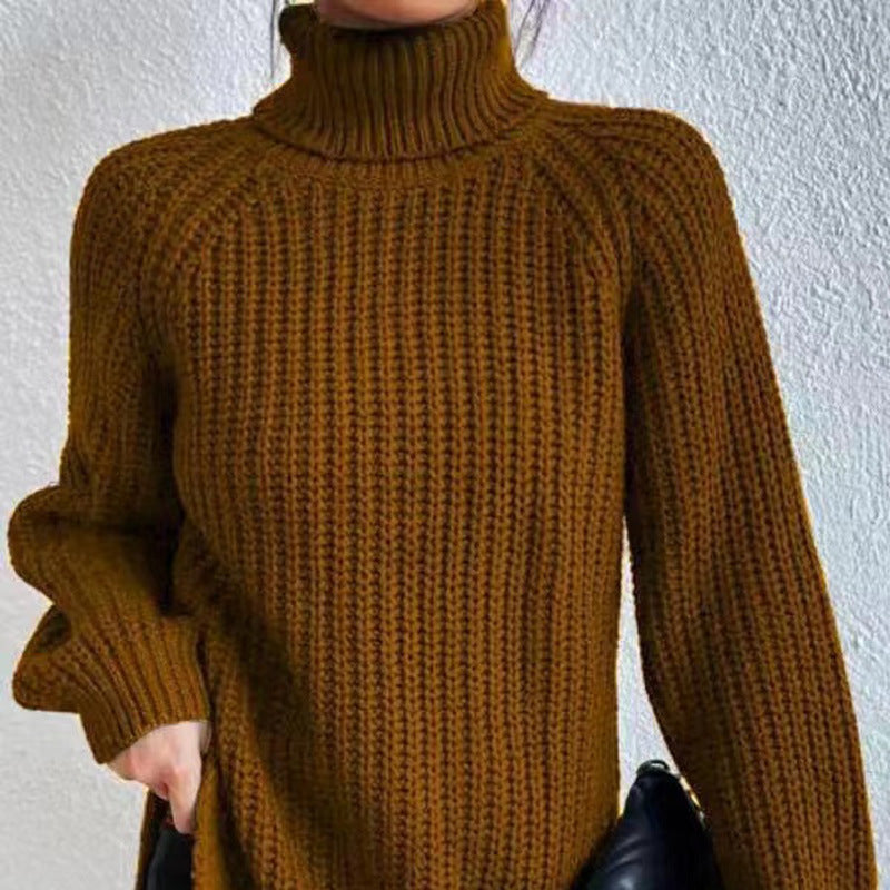 Damen Winter Rollkragenpullover Rippstruktur