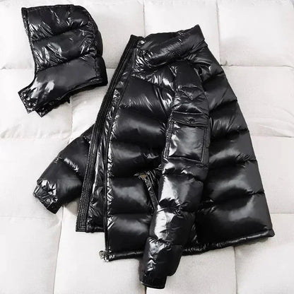 Puffer Jacke | Kurz | Mit Kapuze | Glänzende Herren-Daunenjacke | Winterjacke für Herren-Chaps Herrenmode