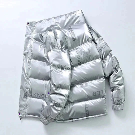 Pufferjacke - Herren Kapuzen-Zip-Up Daunen-Winterjacke-Silber-S-Chaps Herrenmode