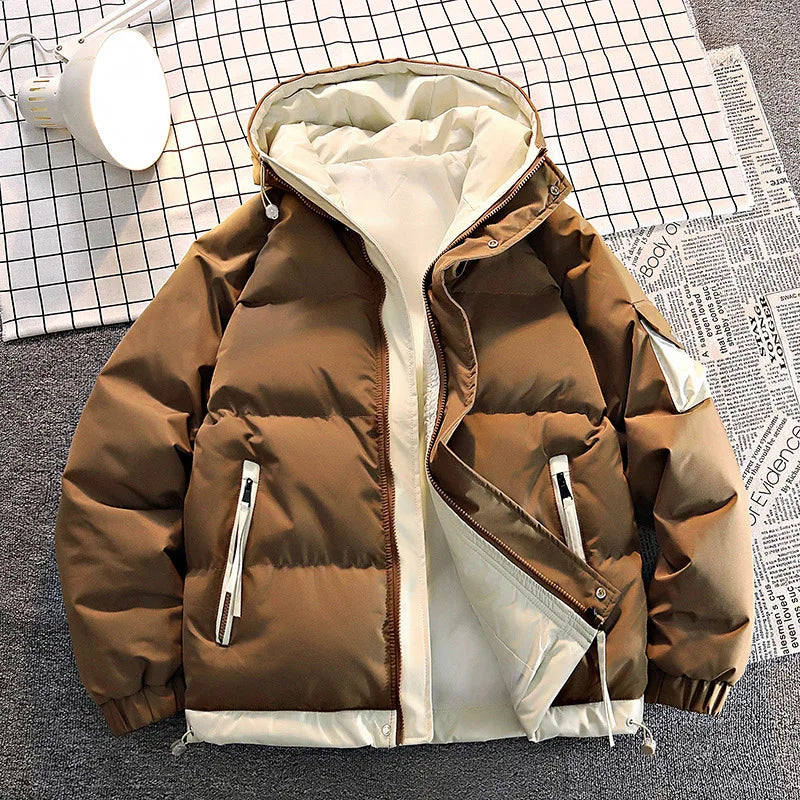 Herren Daunenjacke Warme Pufferjacke Mit Kapuze Schwarz - Norvielle