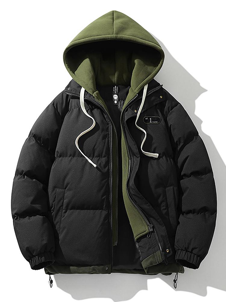 Herren Wintermäntel Wattierte Pufferjacke Mit Kapuze Schwarz - Norvielle