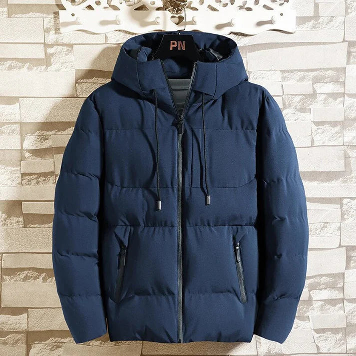 Herren Winterjacke Winddicht Gepolstert Mit Kapuze Schwarz - Norvielle