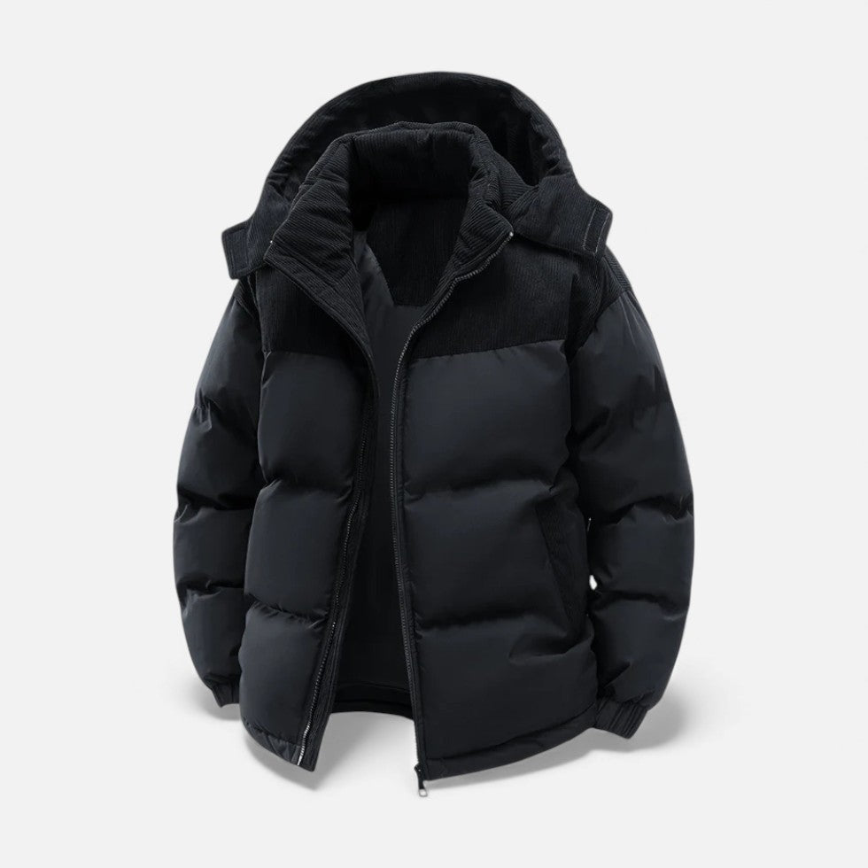 Herren Winterjacke Warm Gefüttert Mit Kapuze Schwarz - Norvielle