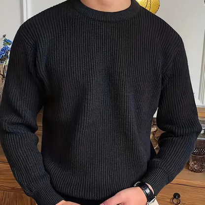 Herren Pullover Rundhalsausschnitt Rippenstrick Schwarz - Norvielle