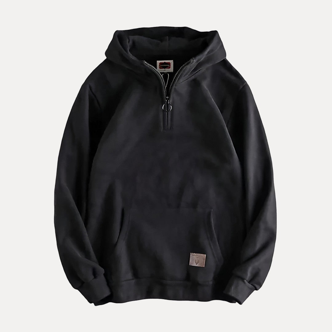 Pullover Hoodie – Lässiger Hoodie für Männer mit halbem Reißverschluss und Kängurutasche-Schwarz-M-Chaps Herrenmode