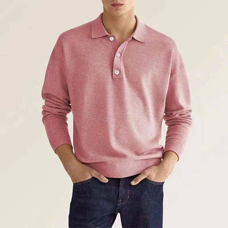 Pullover-Poloshirt | mit Knöpfen | langärmlig | Strickpullover | Herren-Strickpullover-Rosa-S-Chaps Herrenmode