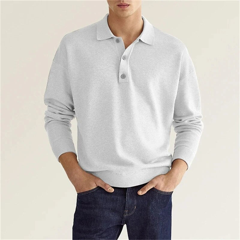 Pullover-Poloshirt | mit Knöpfen | langärmlig | Strickpullover | Herren-Strickpullover-Weiß-S-Chaps Herrenmode