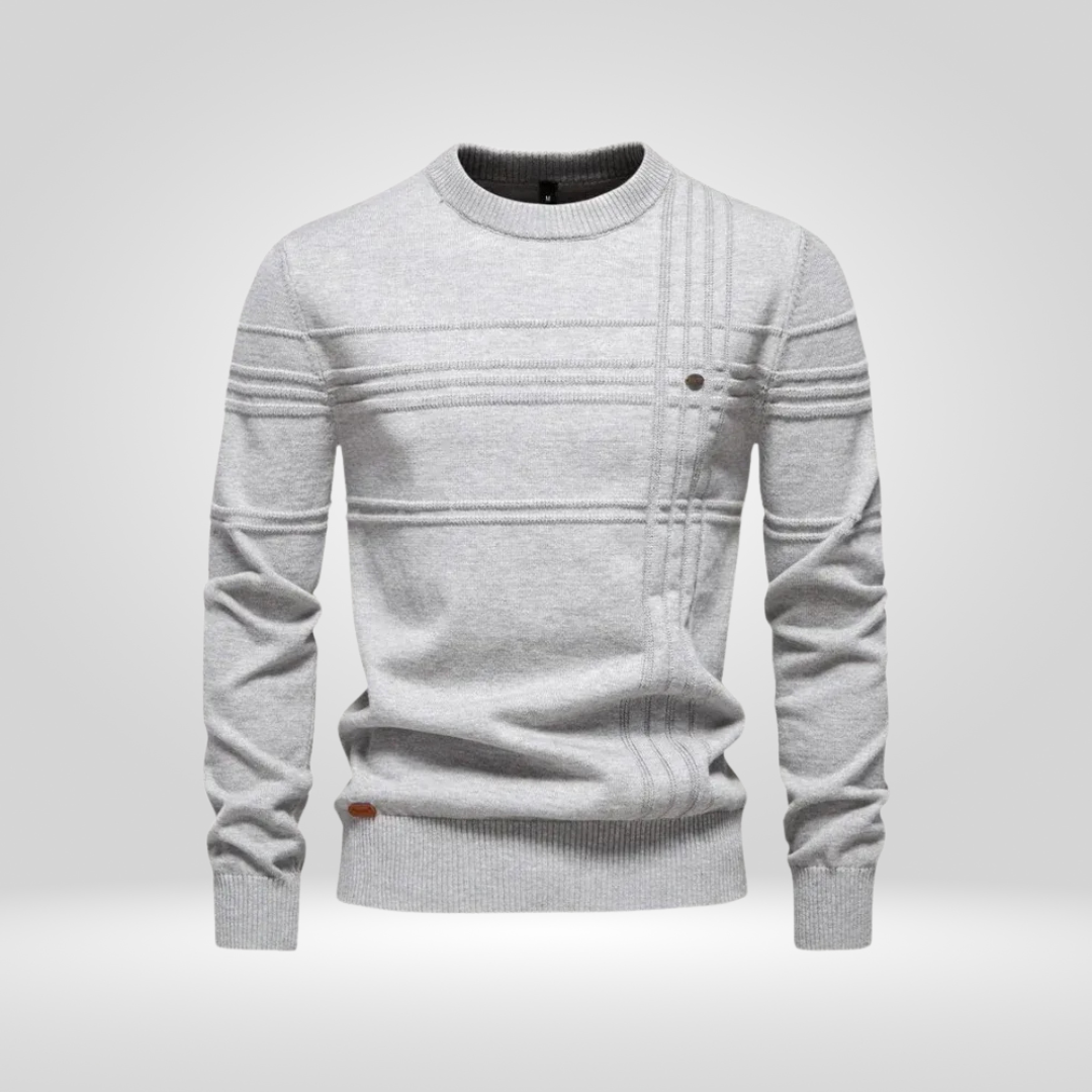 Pullover – Rundhalsausschnitt – Normale Passform – Strickpullover – Herrenpullover-Hellgrau-S-Chaps Herrenmode