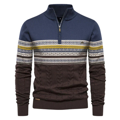 Pullover mit Reißverschluss - Hochgeschlossener Pullover – Strickpullover – Herren-Pullover mit halbem Reißverschluss-Blau-S-Chaps Herrenmode