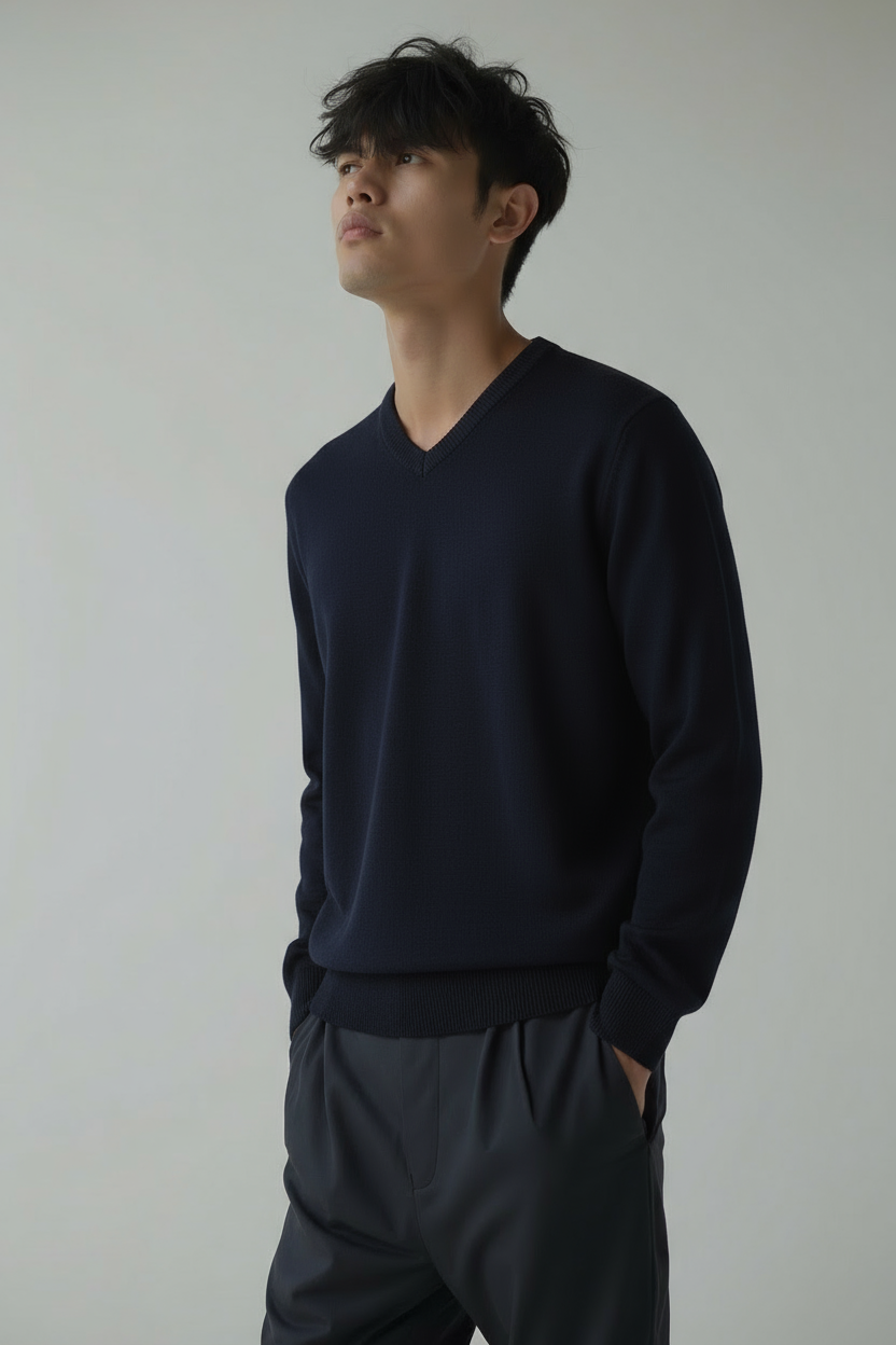 Herren Pullover V-Ausschnitt Einfarbig Gestrickt - Norvielle